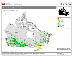 Canada's 2016 growing season precipitation map